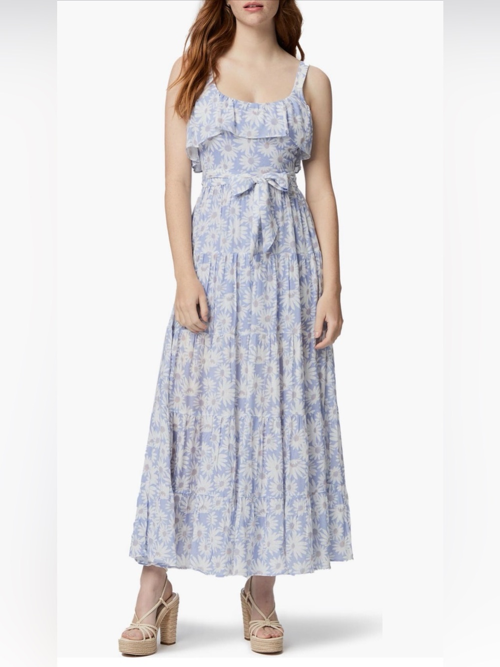 PAIGE Tevin Floral Ruffle Maxi Dress Beige
